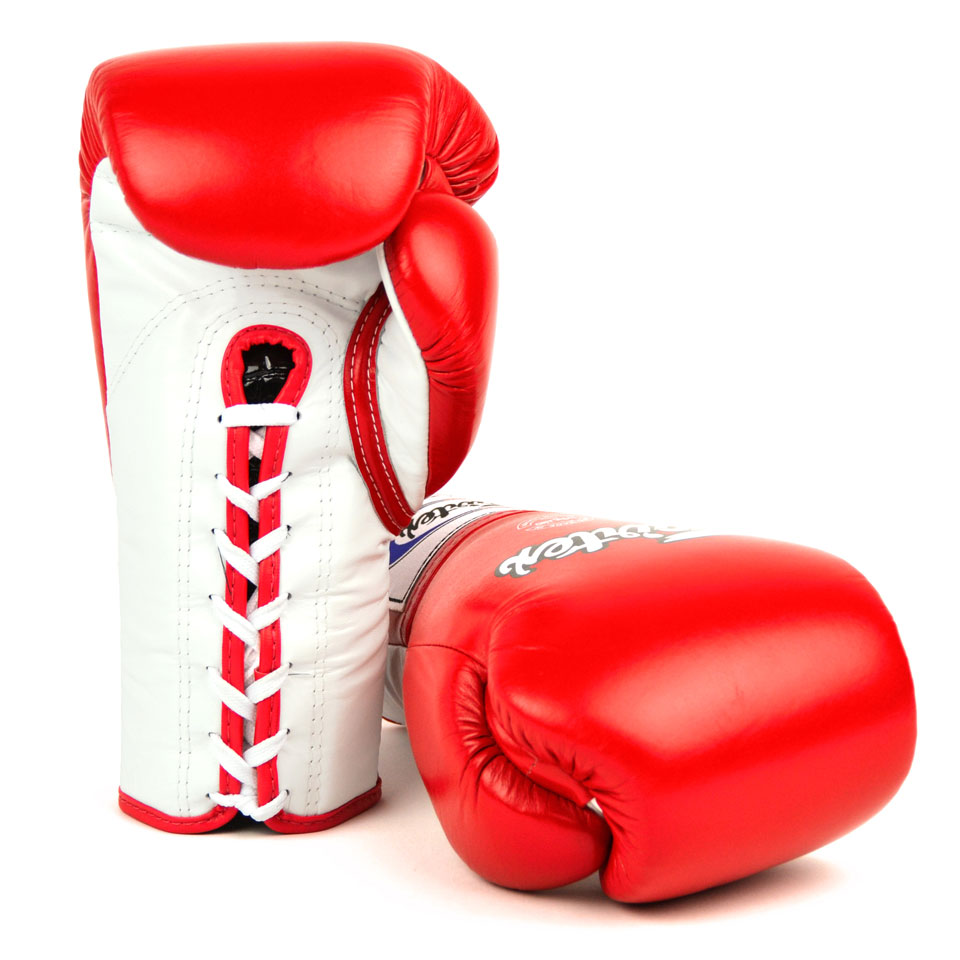 Fairtex Red-White Lace-up Competition Gloves - Boxing Fit Academy